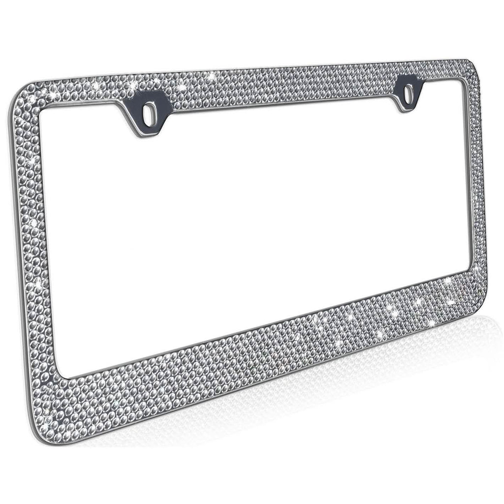 2-Pack: Metal License Plate Frame Bling RhineStones Chrome Swarovski Crystal Diamond