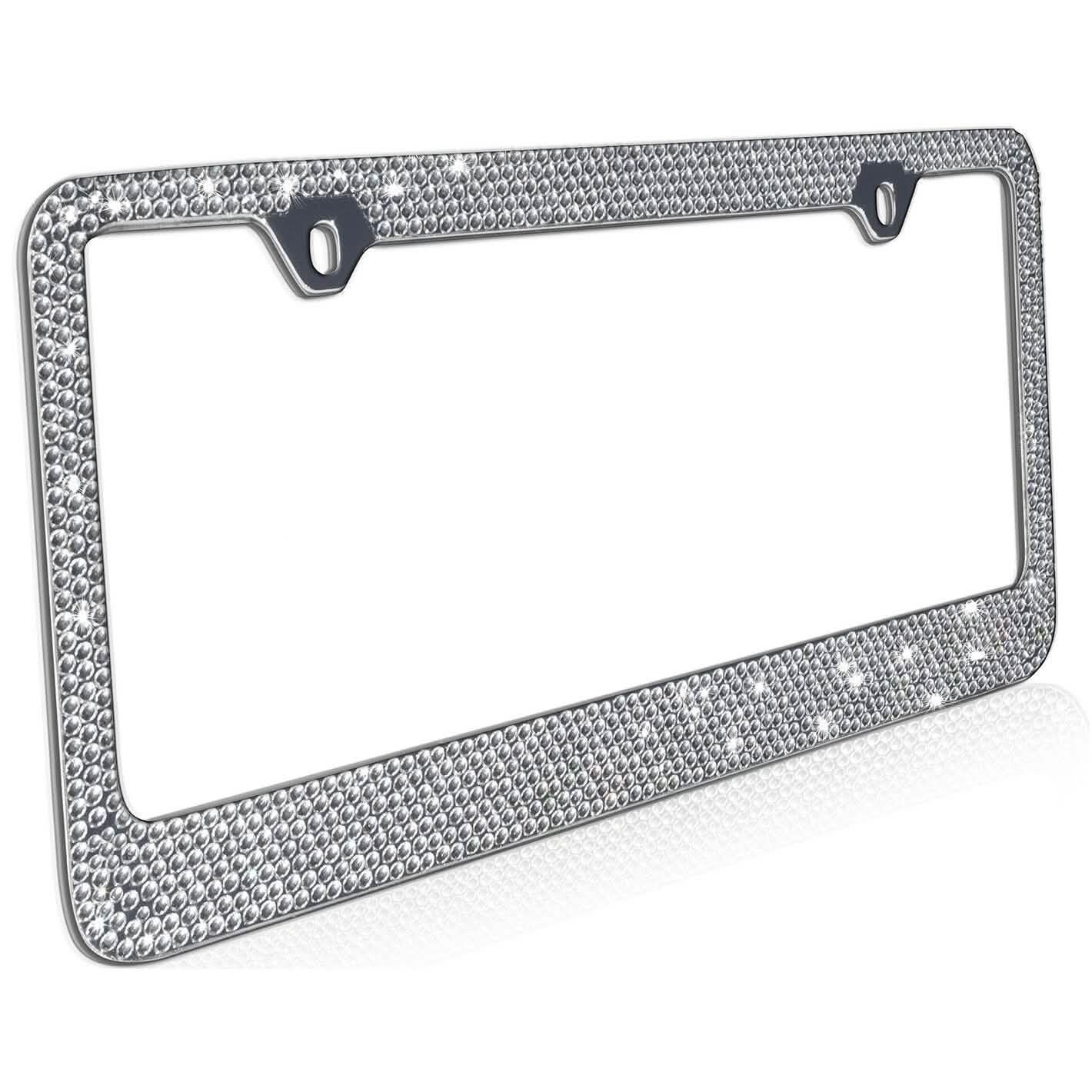 2-Pack: Metal License Plate Frame Bling RhineStones Chrome Swarovski Crystal Diamond