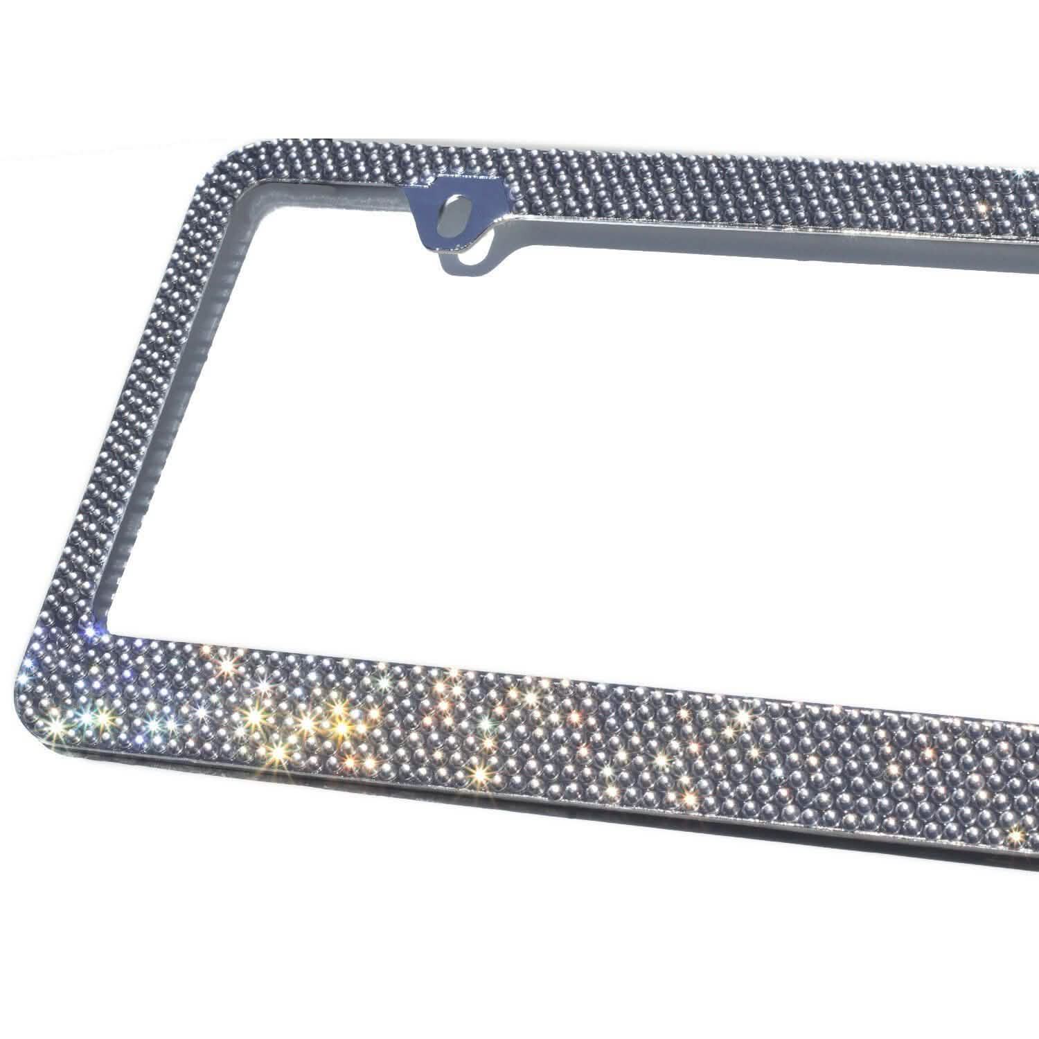 2-Pack: Metal License Plate Frame Bling RhineStones Chrome Swarovski Crystal Diamond