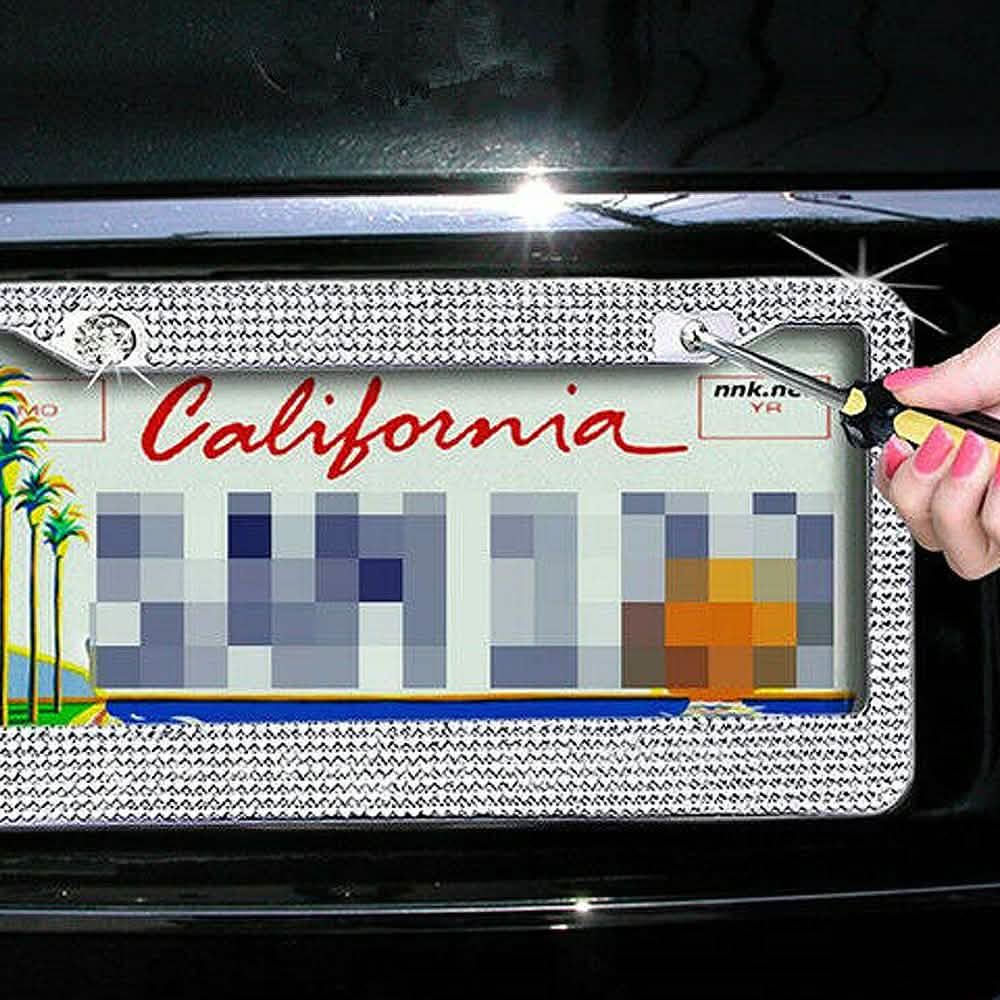 2-Pack: Metal License Plate Frame With Glitter Bling Rhinestone Diamonds