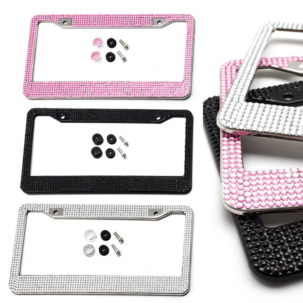 2-Pack: Metal License Plate Frame With Glitter Bling Rhinestone Diamonds