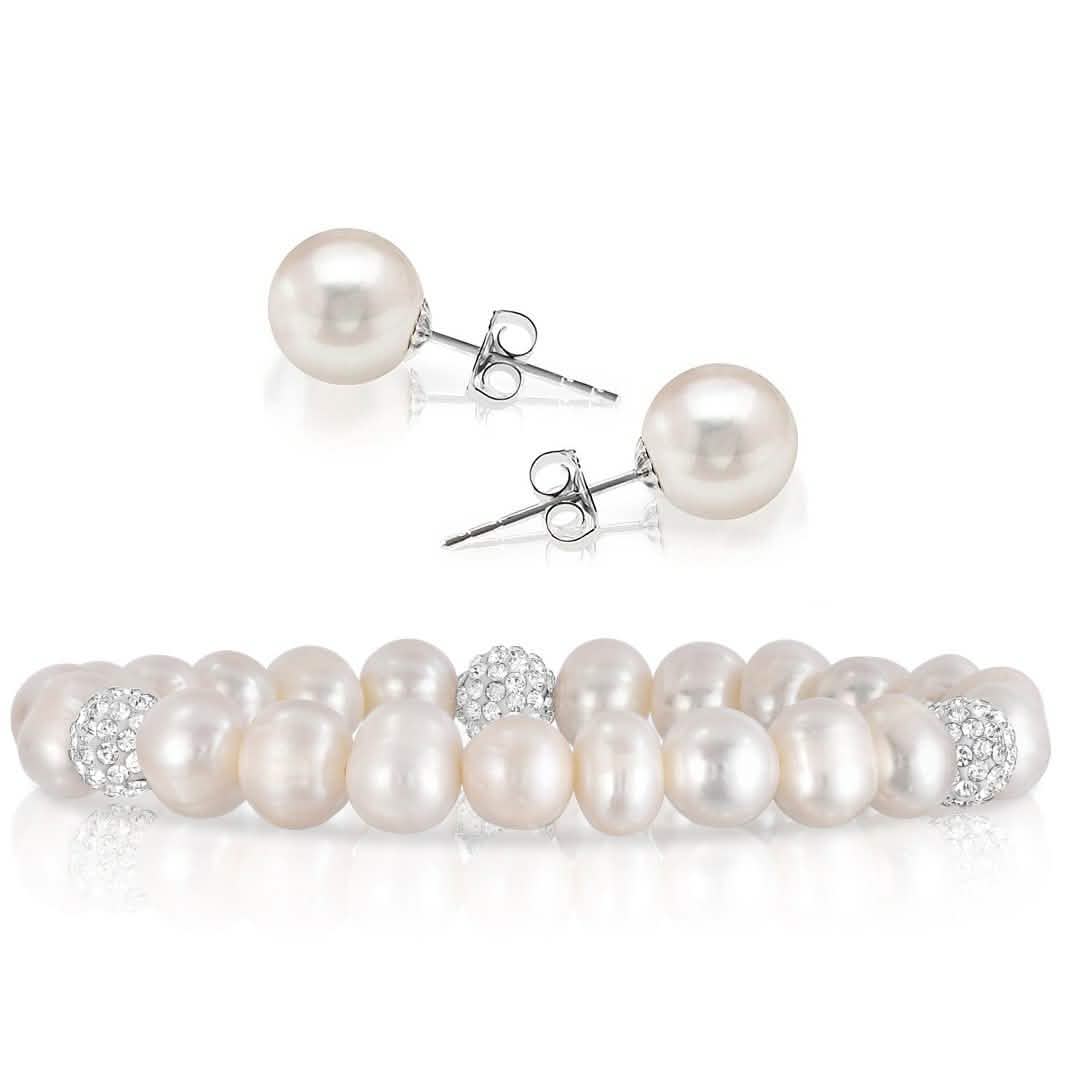 2-Pack: Pearl And Crystal Stretch Bracelet And Studs Set