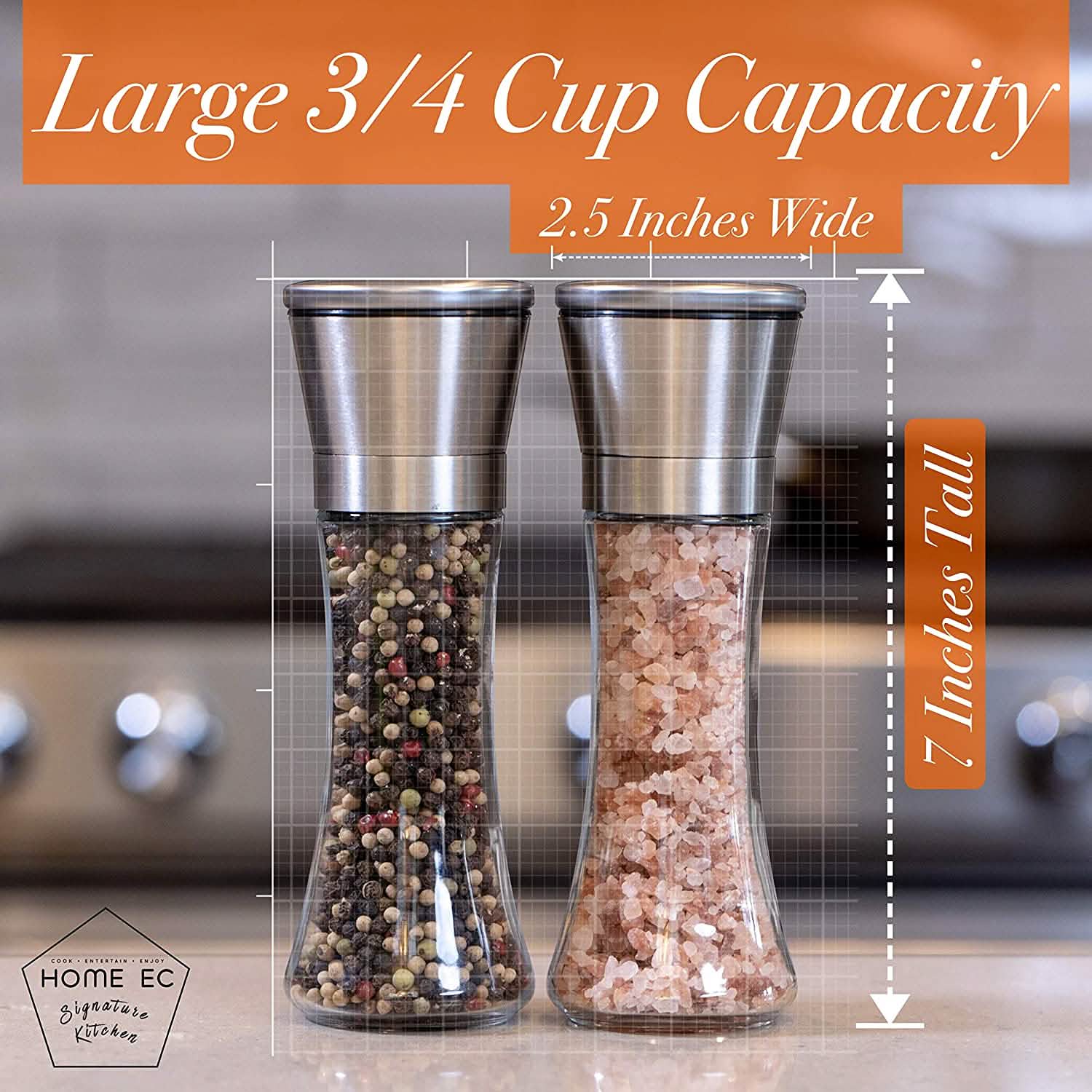 2-Pack: Premium Stainless Steel Salt and Pepper Grinder