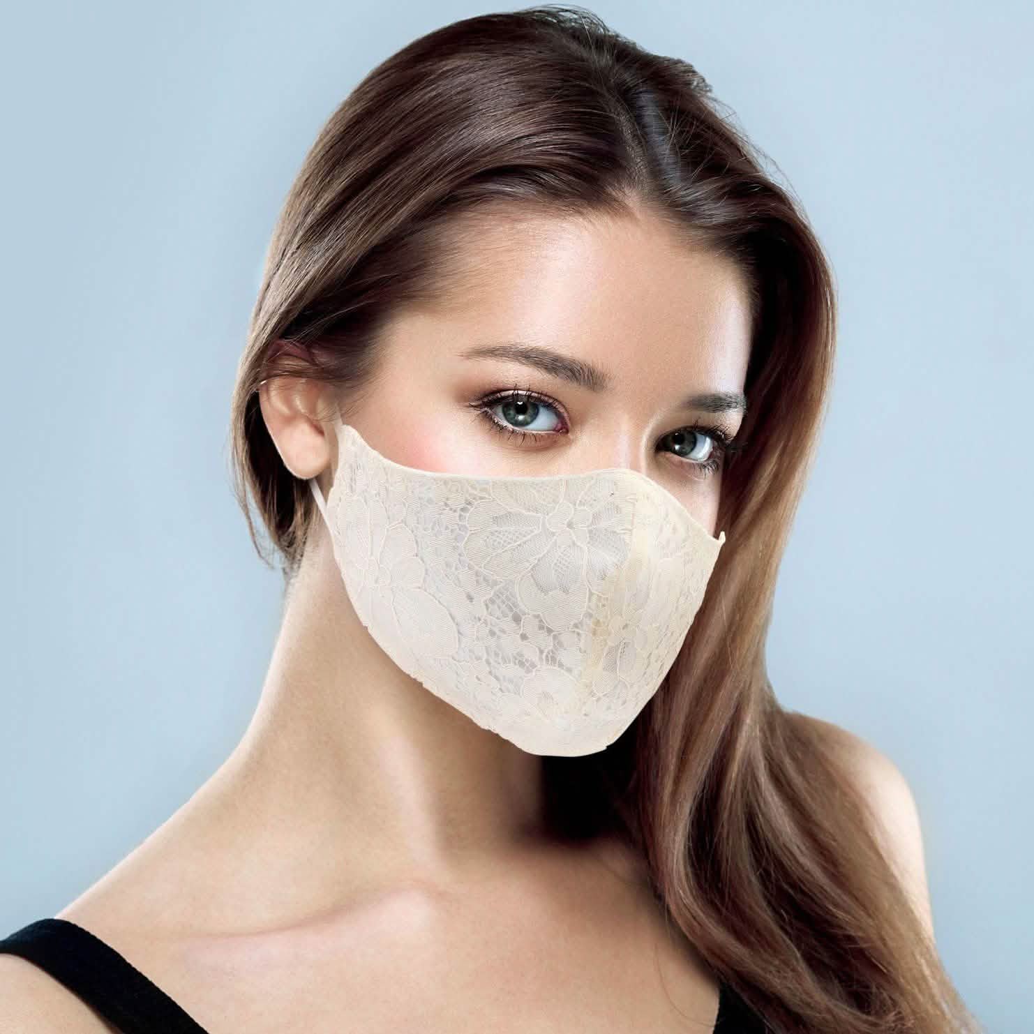 2-Pack: Reusable Washable Fitted Black and White Lace Face Mask