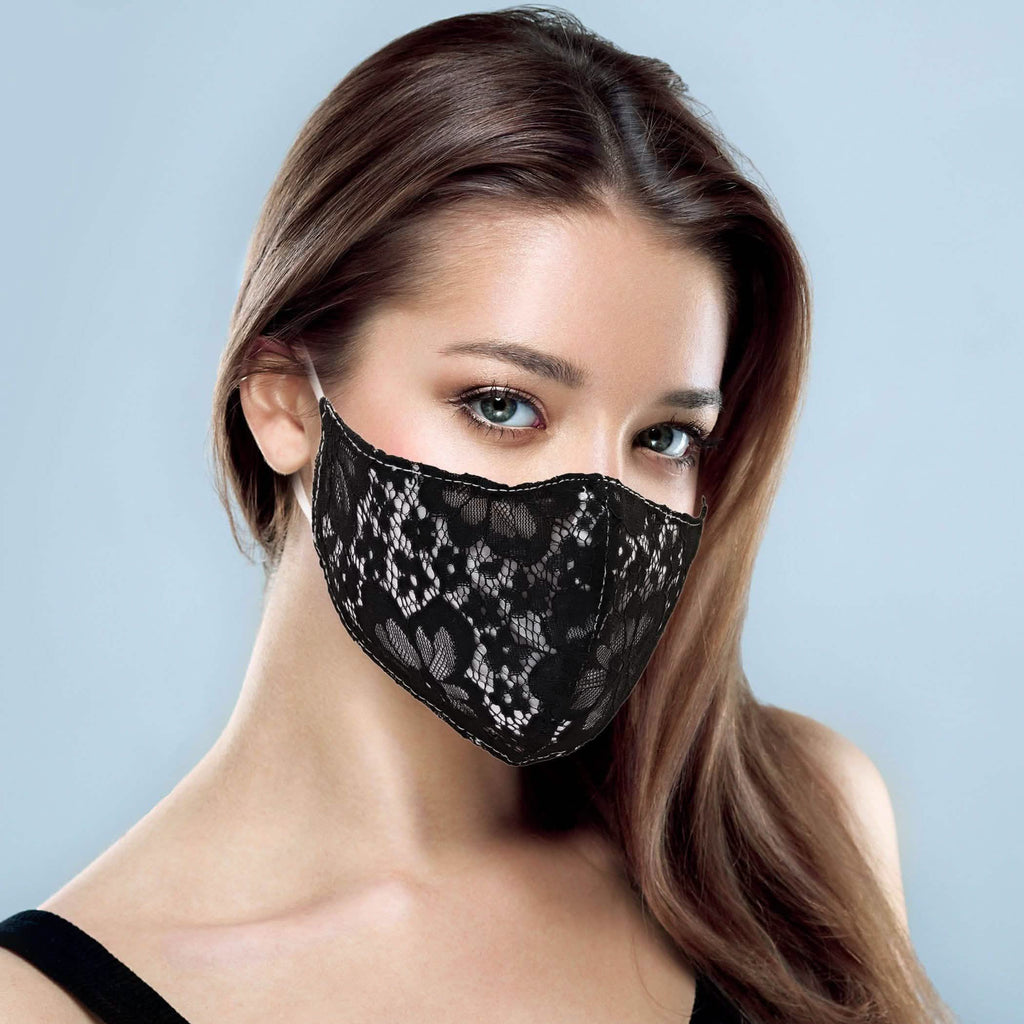 2-Pack: Reusable Washable Fitted Black and White Lace Face Mask