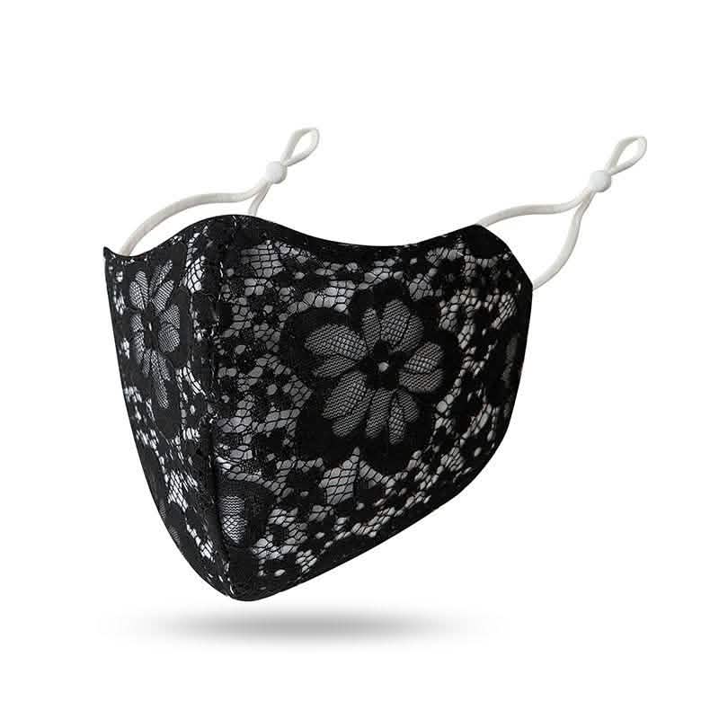 2-Pack: Reusable Washable Fitted Black and White Lace Face Mask