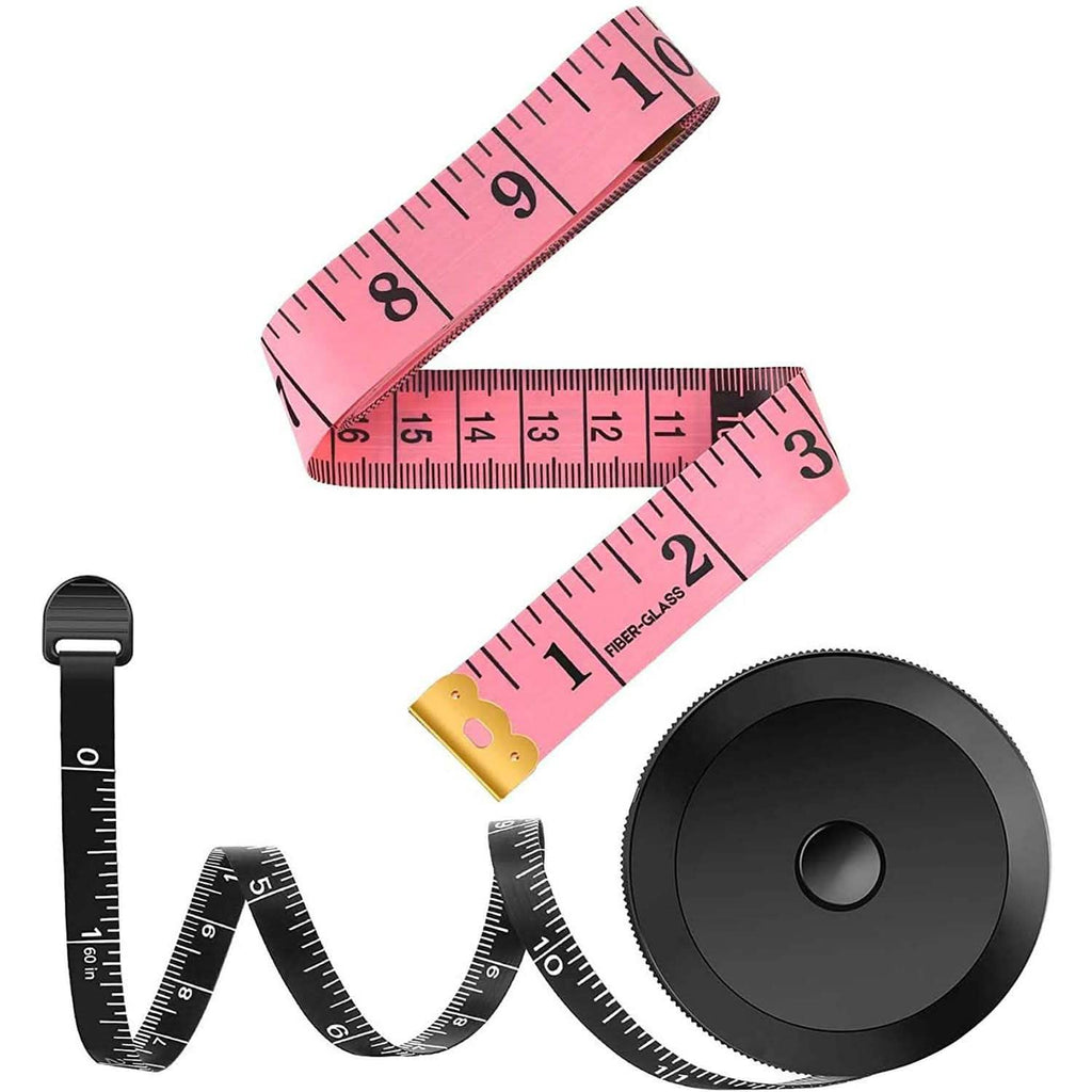 2-Pack: Soft Fashion Pink and Retractable Black Measuring Tape Set