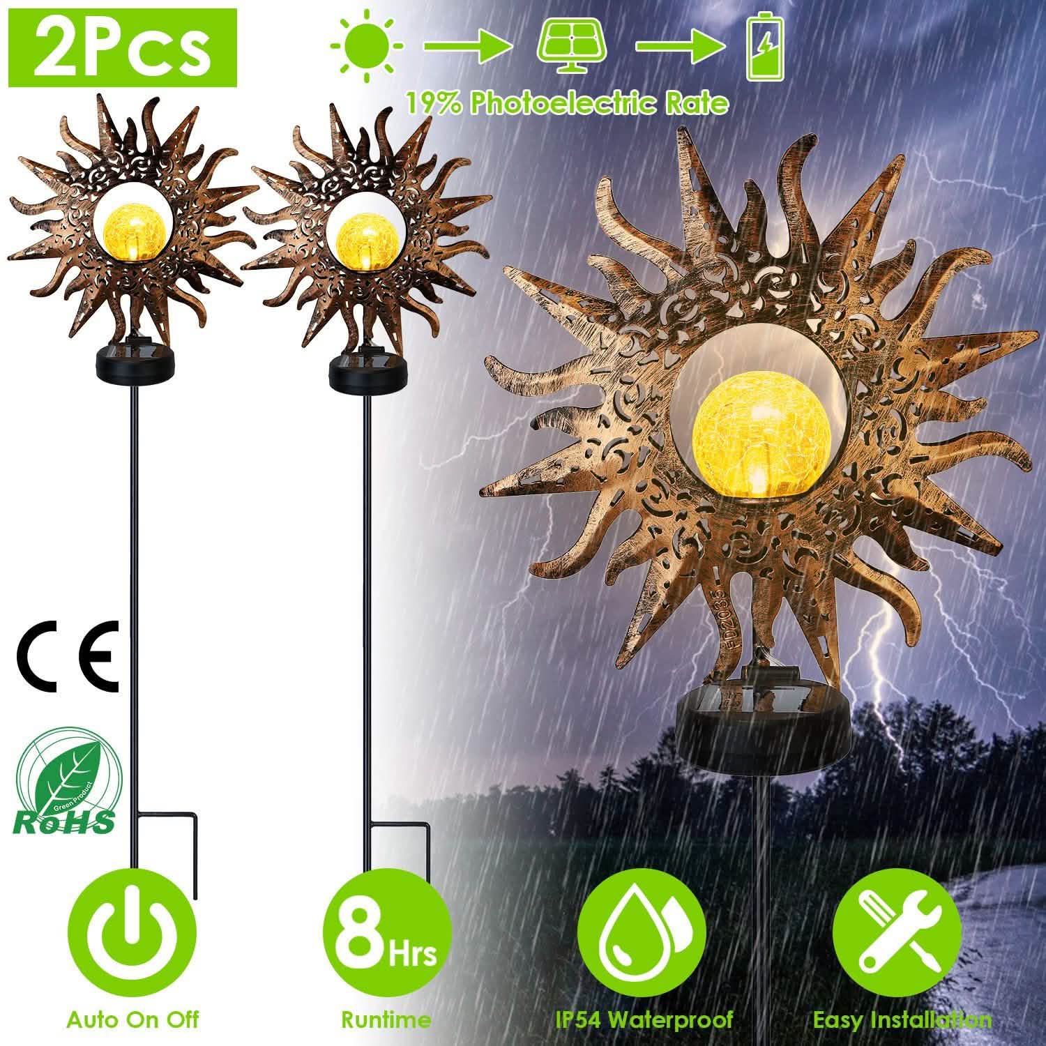 2-Pack: Solar Powered Glass Globe Stake Lamp