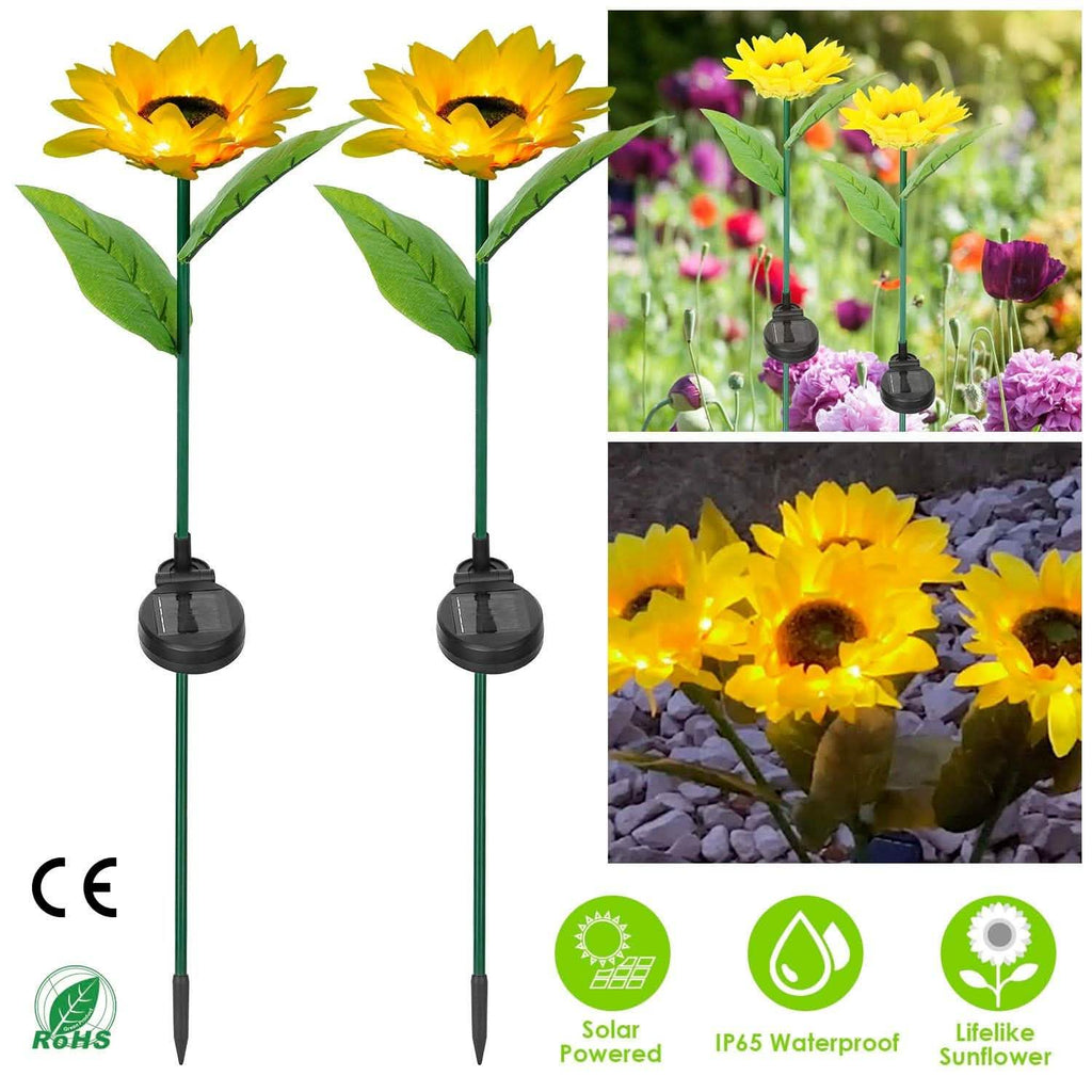 2-Pack: Solar Powered Sunflower Lights LED Decorative Stake Lamp