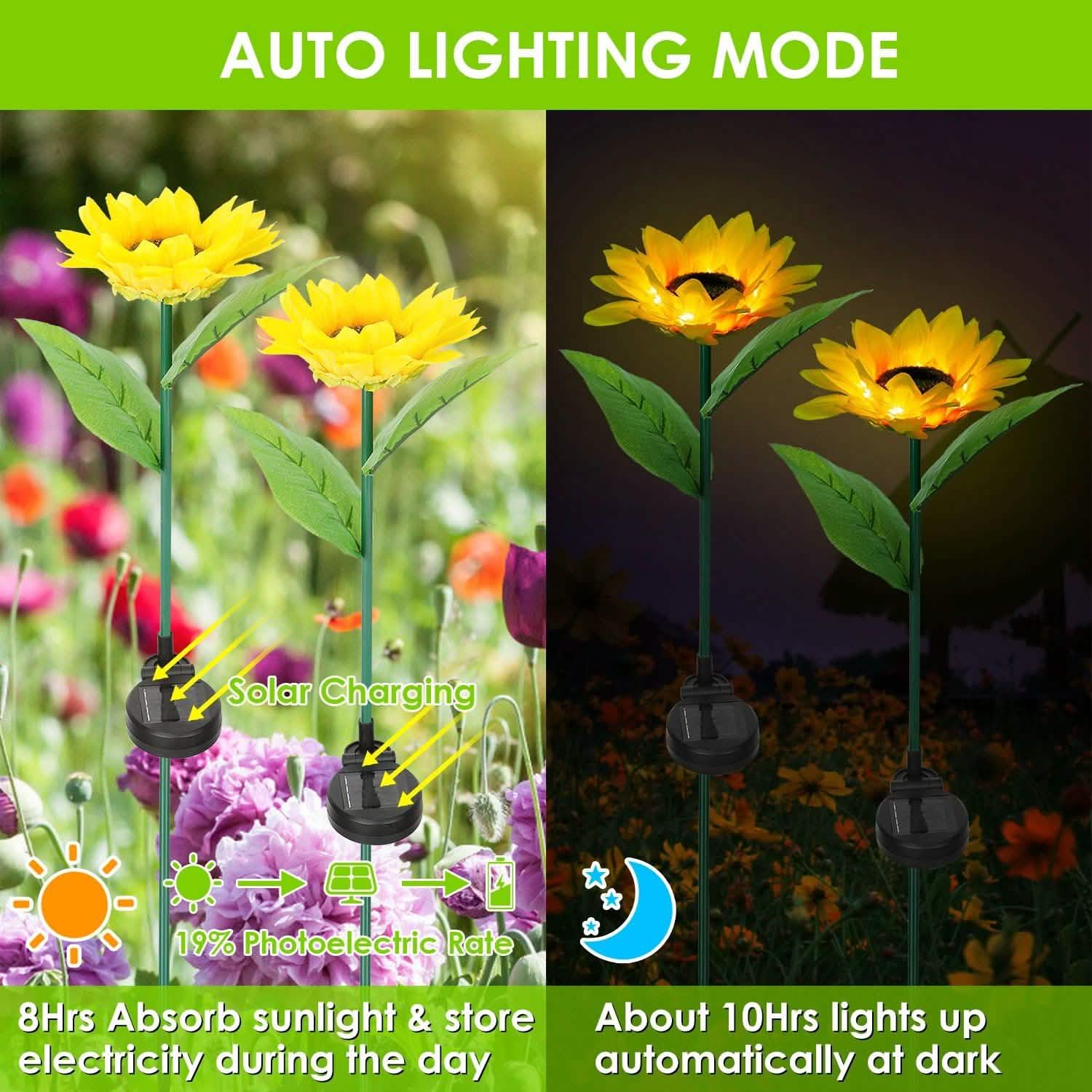 2-Pack: Solar Powered Sunflower Lights LED Decorative Stake Lamp