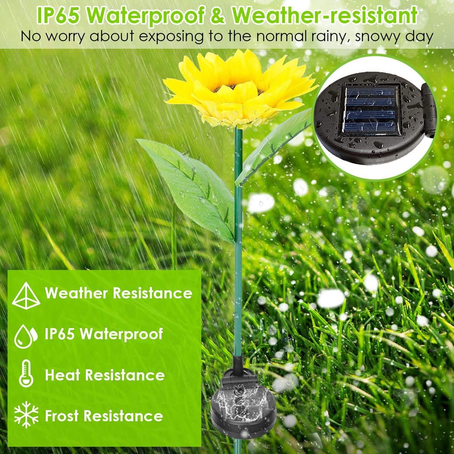 2-Pack: Solar Powered Sunflower Lights LED Decorative Stake Lamp