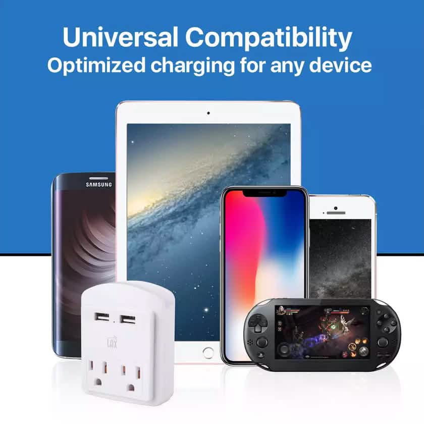 2-Pack: Surge Protector 2 Wall Outlets and 2 USB Ports