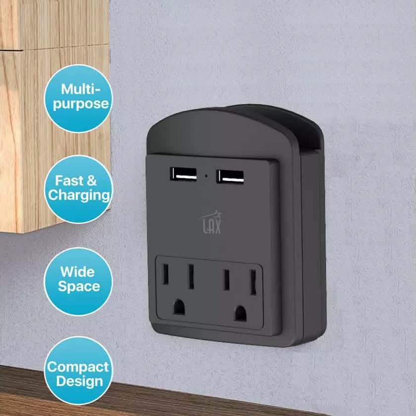 2-Pack: Surge Protector 2 Wall Outlets and 2 USB Ports