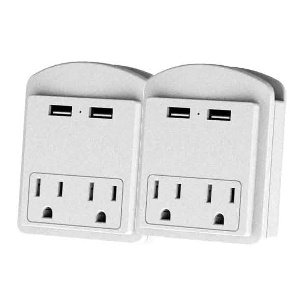 2-Pack: Surge Protector 2 Wall Outlets and 2 USB Ports