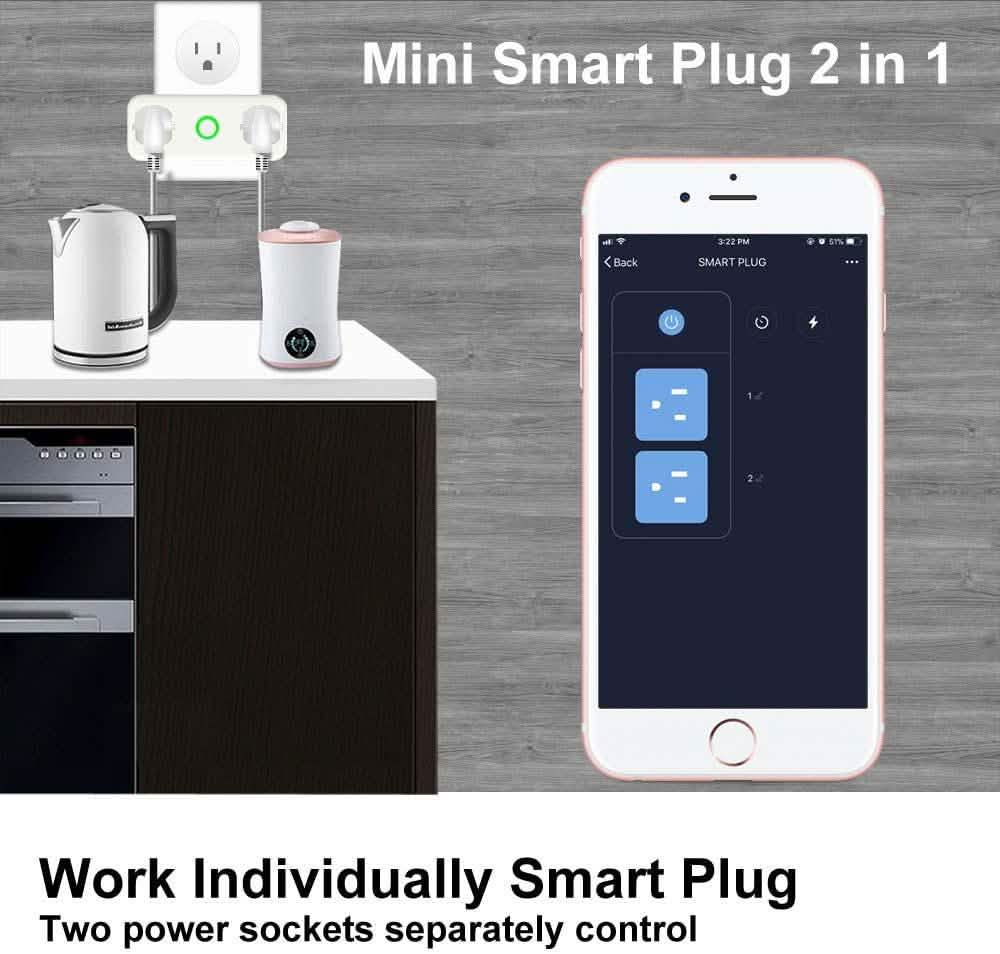 2-Pack: WIFI Smart Plug 10A Dual Smart individually Outlet