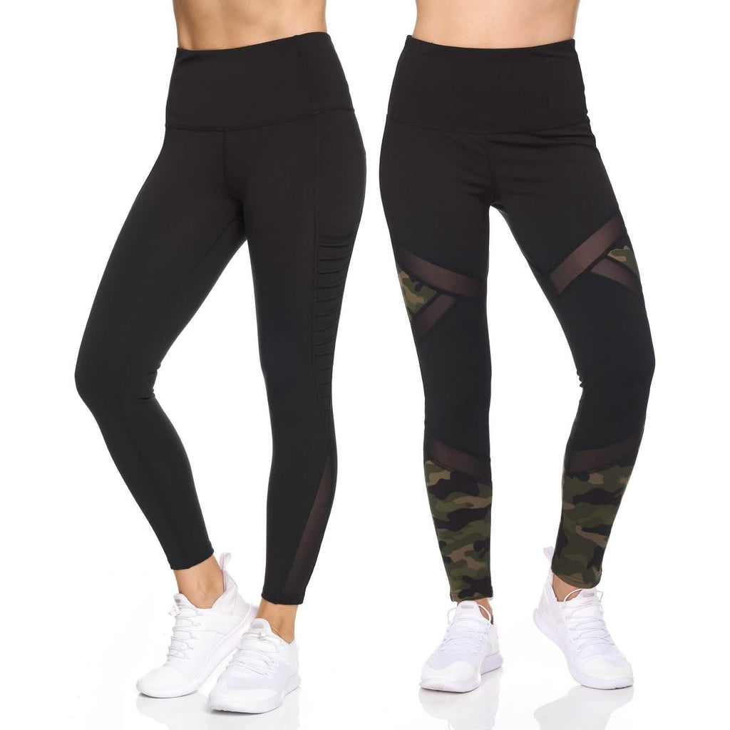 2-Pack: Women's Active High Waist 7/8 Leggings With Motto Mesh And Pockets