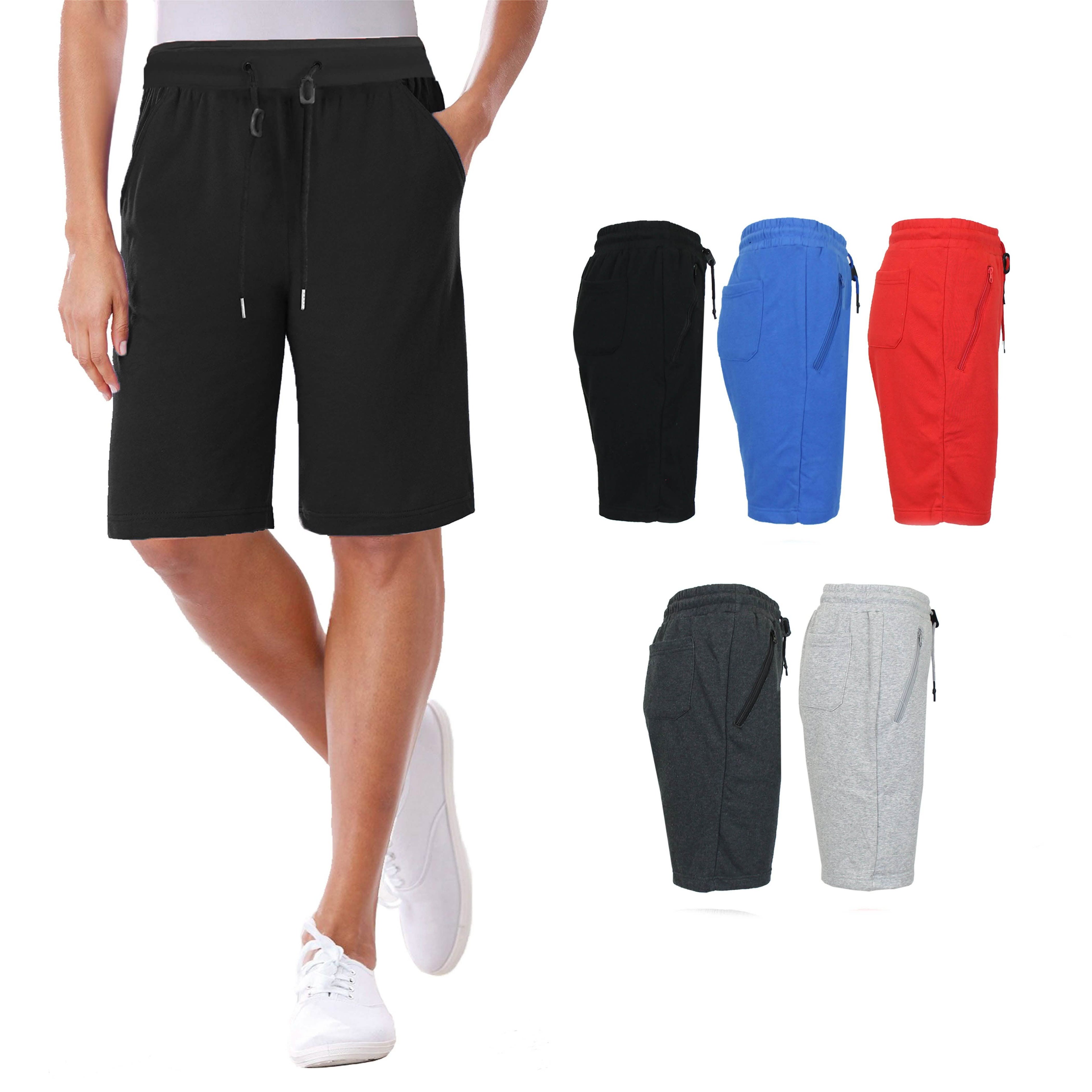 2-Pack: Women's French Terry Zipper Pockets Jogger Sweat Lounge Shorts