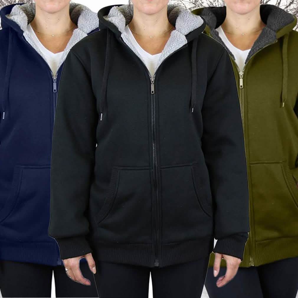 2-Pack: Women's Heavyweight Loose-Fit Sherpa Fleece-Lined Zip Hoodie