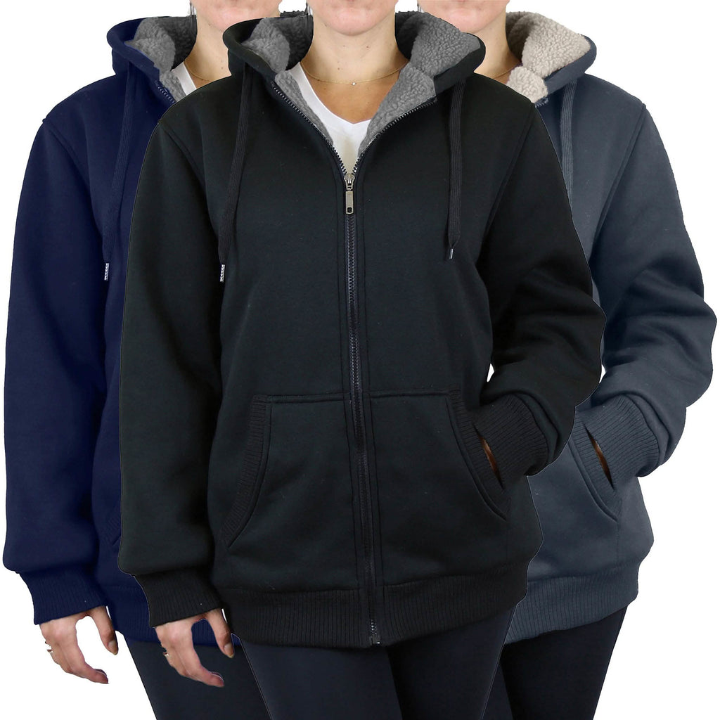 2-Pack: Women's Heavyweight Loose Fitting Sherpa Fleece-Lined Hoodie Sweater