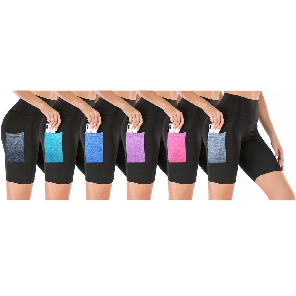 2-Pack: Women's High Waisted Biker Shorts With Pockets