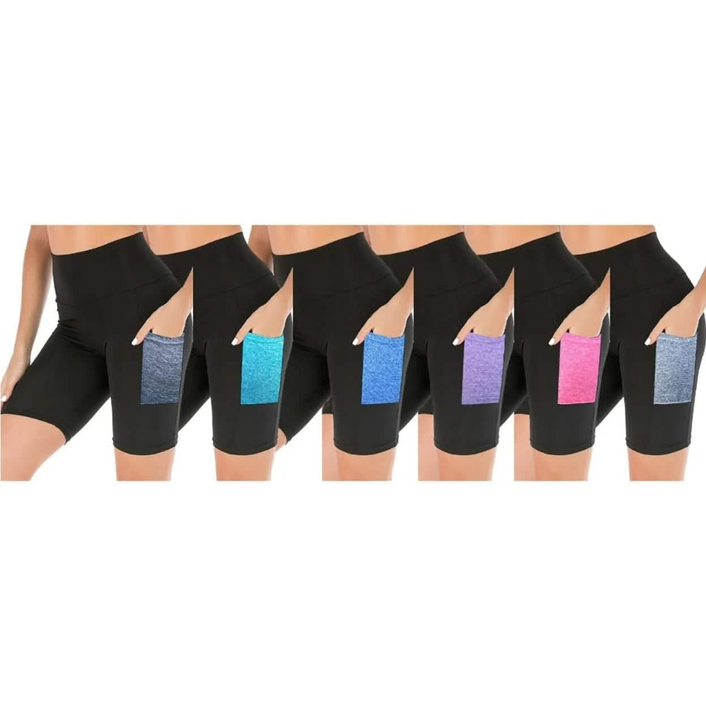 2-Pack: Women's High Waisted Biker Shorts With Pockets