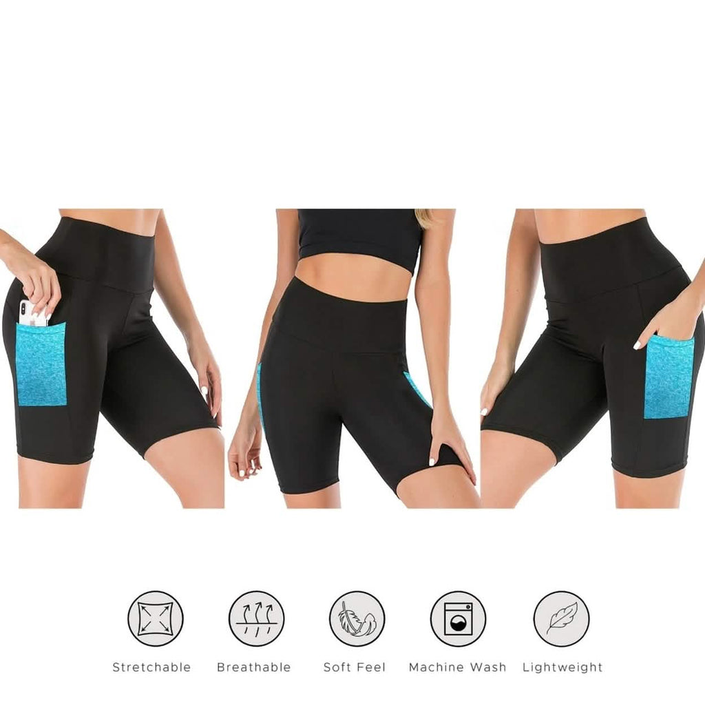 2-Pack: Women's High Waisted Biker Shorts With Pockets