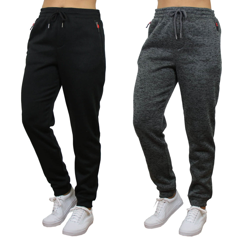 2-Pack Women's Loose-Fit Marled Fleece Jogger Sweatpants With Zipper Pockets