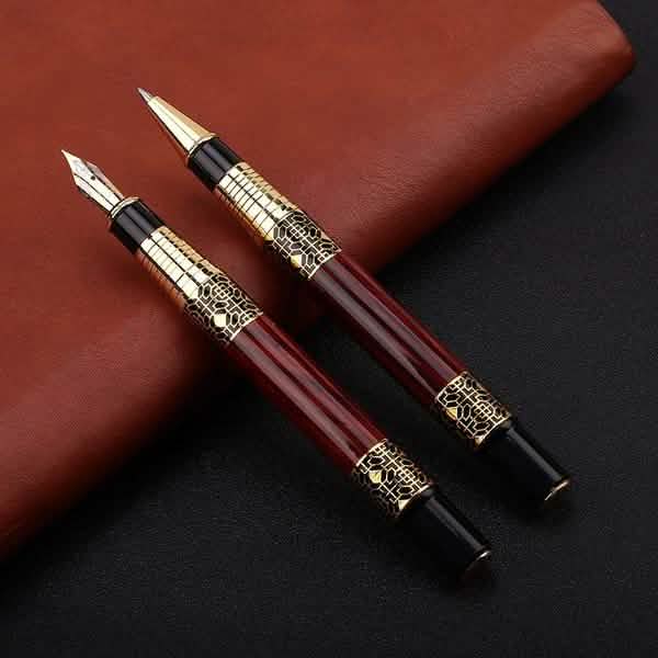 2-Pack: Wood Grain Classical Fountain Pen Ballpoint Pen