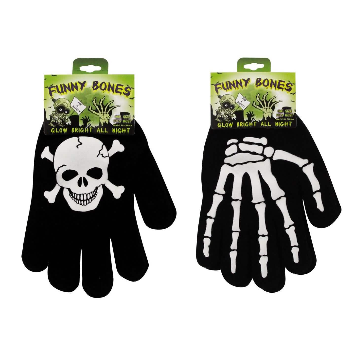 2-Pair: Funny Bones Glow In The Dark Gloves