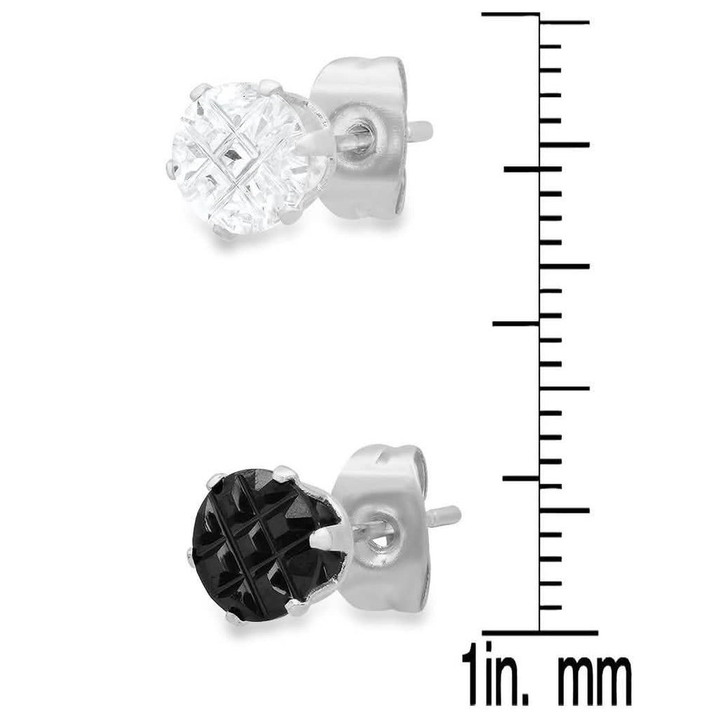 2-Pair: Stainless Steel Cubic Zirconia Diamond Cut Stud Earrings Set