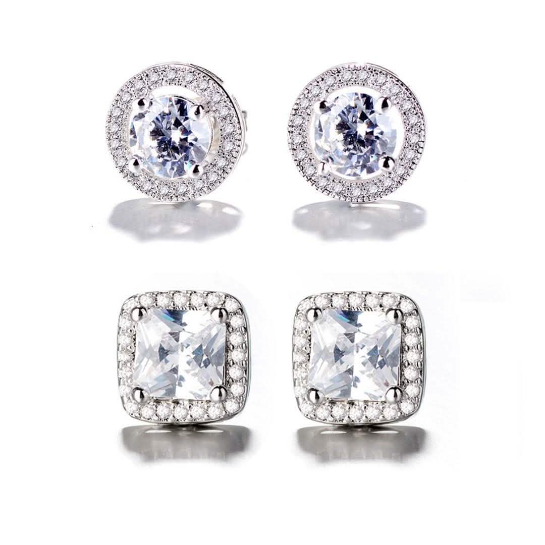 2-Pair: Swarovski Crystal and Sterling Silver Halo Studs