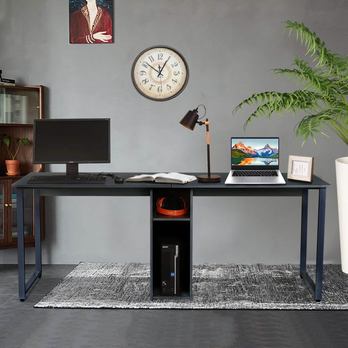 2-Person Metal Desk with Open Shelves