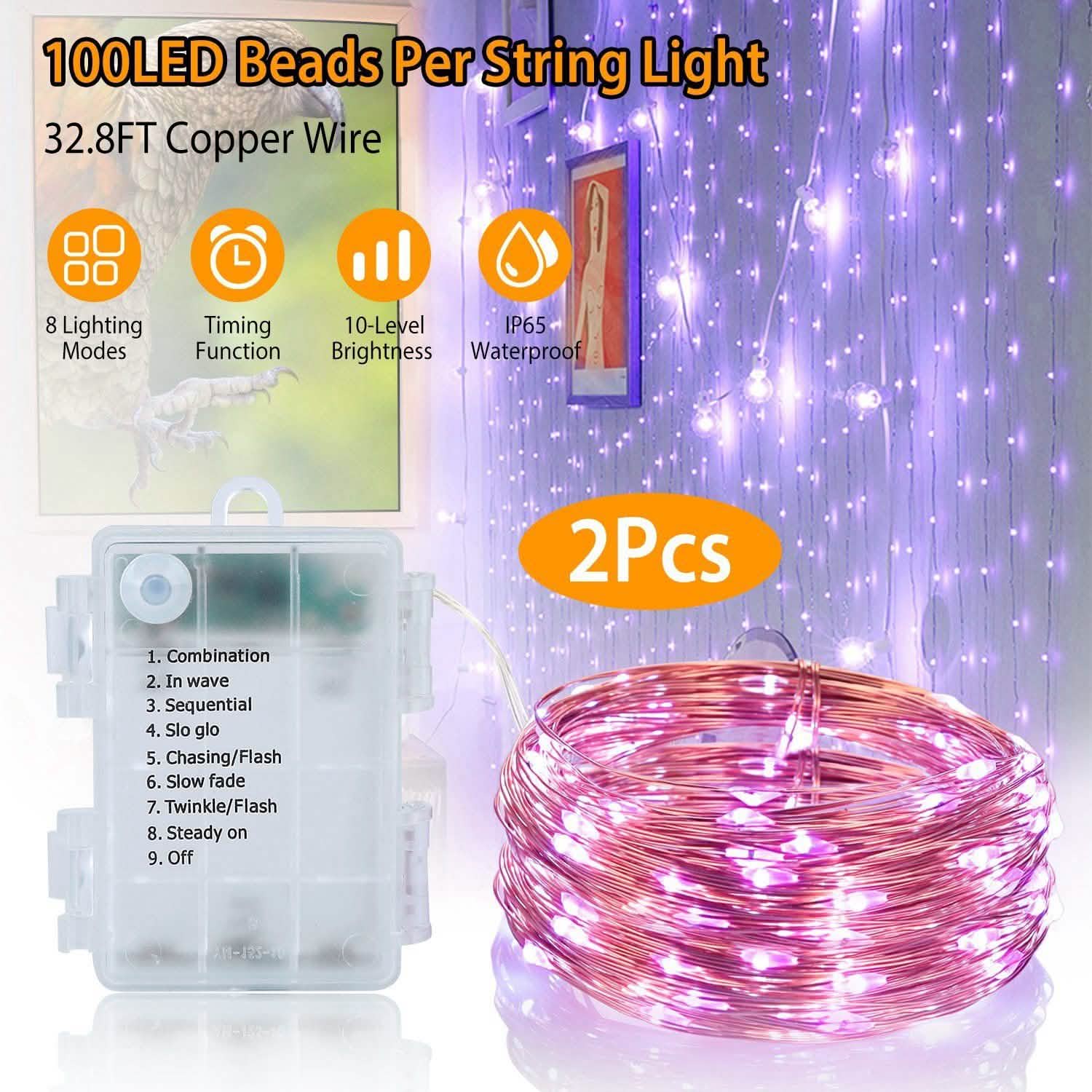 2-Piece: 100LED Beads String Lights