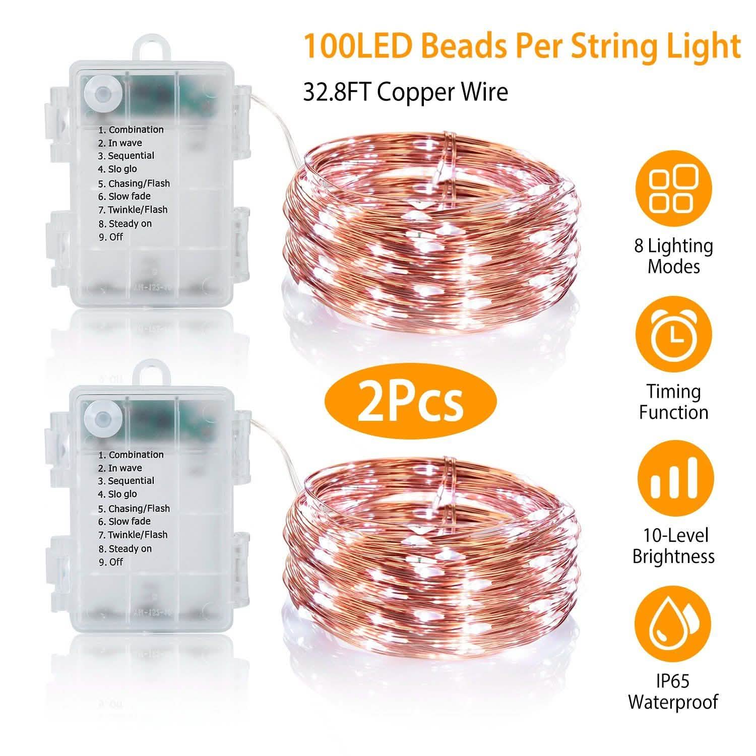 2-Piece: 100LED Beads String Lights