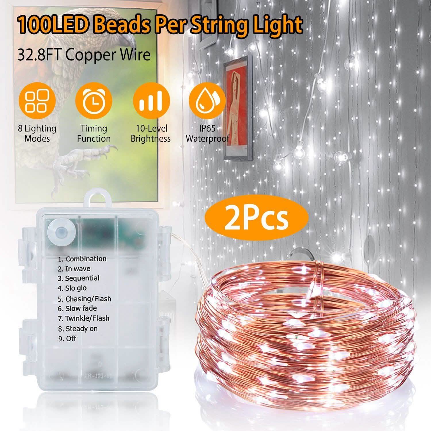 2-Piece: 100LED Beads String Lights