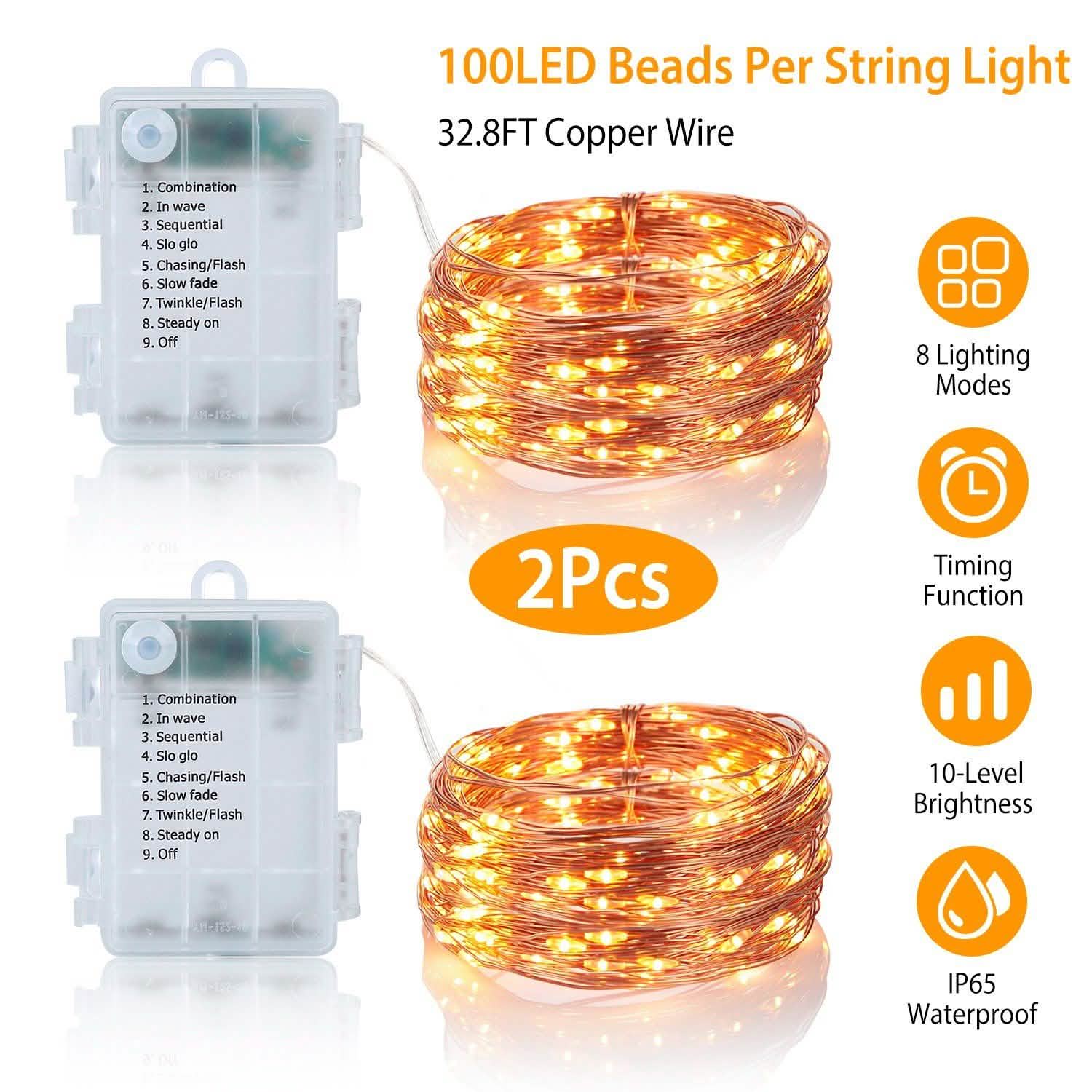 2-Piece: 100LED Beads String Lights