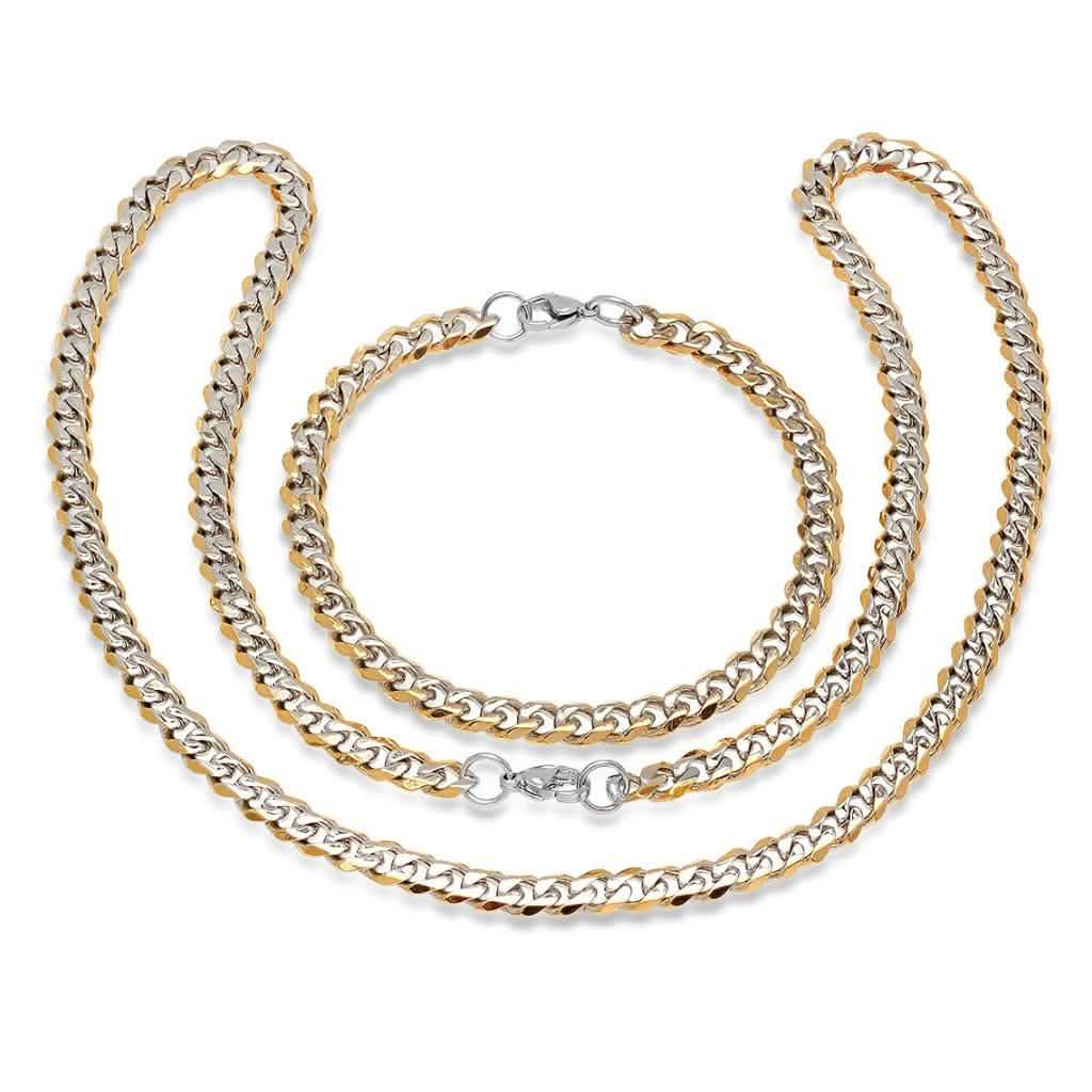 2-Piece: 18K Gold over Stainless Steel Mens Jewelry Set