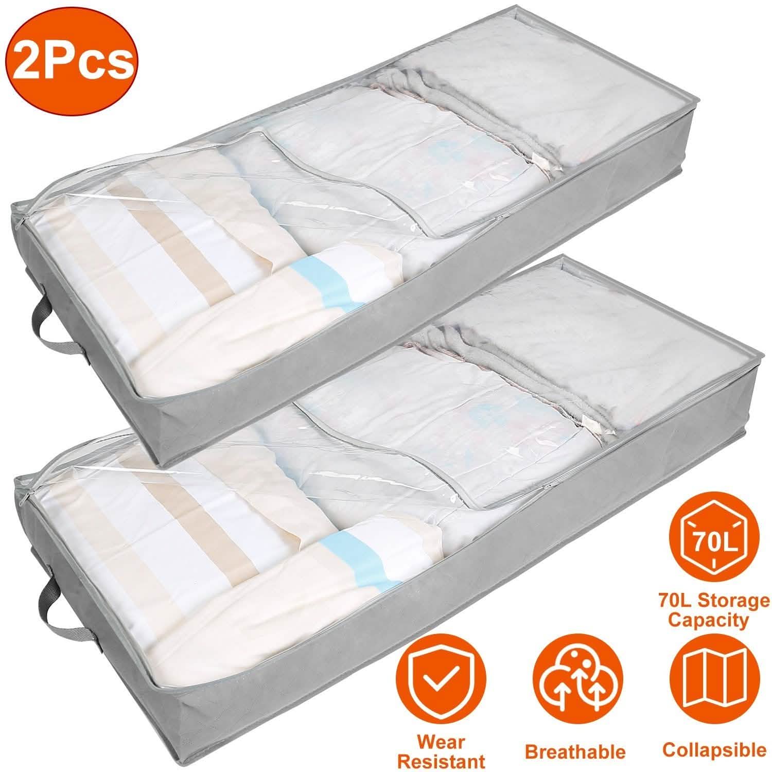 2-Piece: 70L Foldable Underbed Clothes Moisture Proof Zipped Organizer