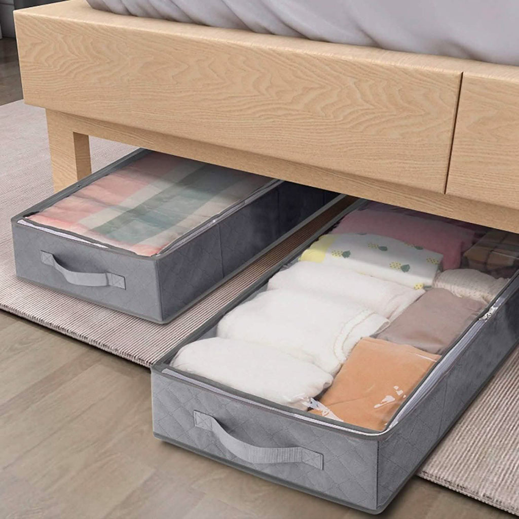 2-Piece: 70L Foldable Underbed Clothes Moisture Proof Zipped Organizer