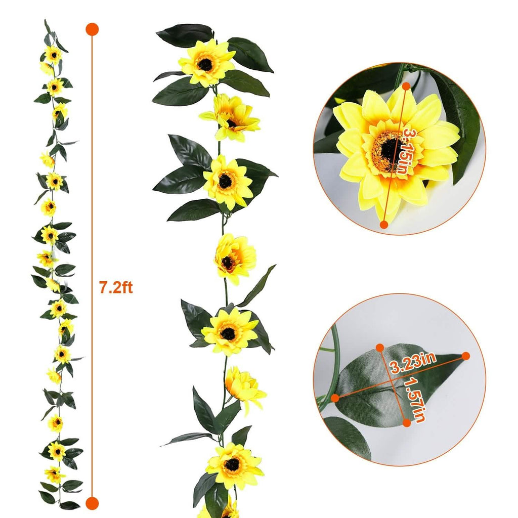 2-Piece: 7.2ft Artificial Silk Sunflower Vines