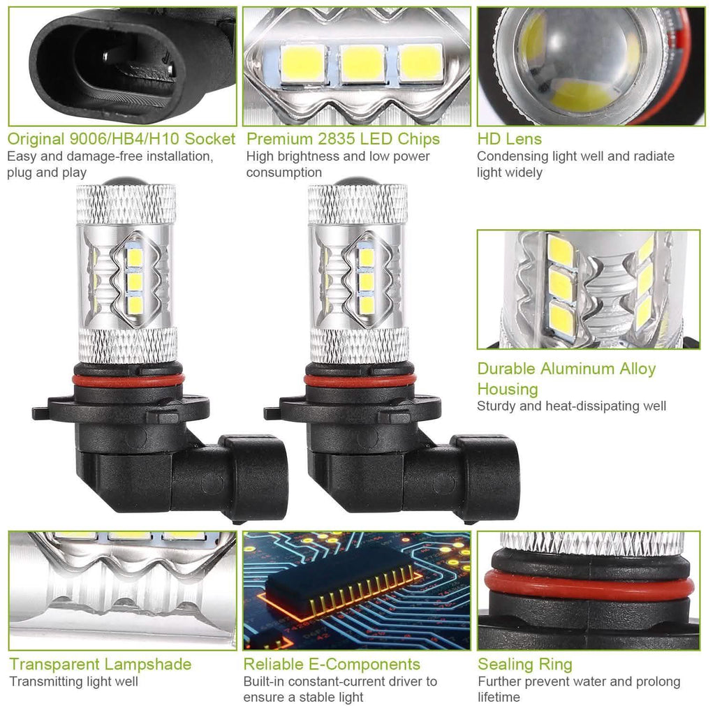2-Piece: 980LM 80W 9006 HB4 LED Fog DRL Light Bulb