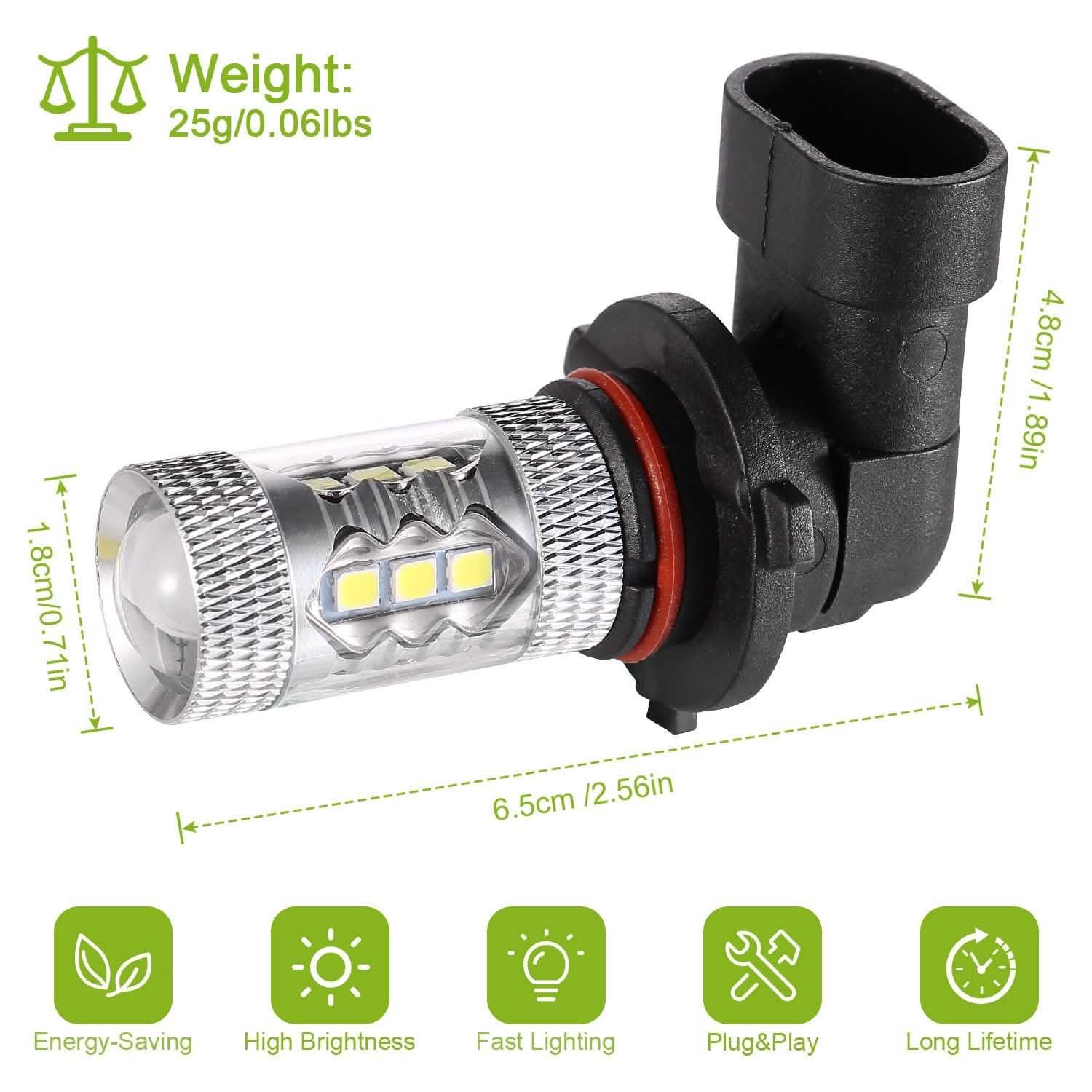 2-Piece: 980LM 80W 9006 HB4 LED Fog DRL Light Bulb