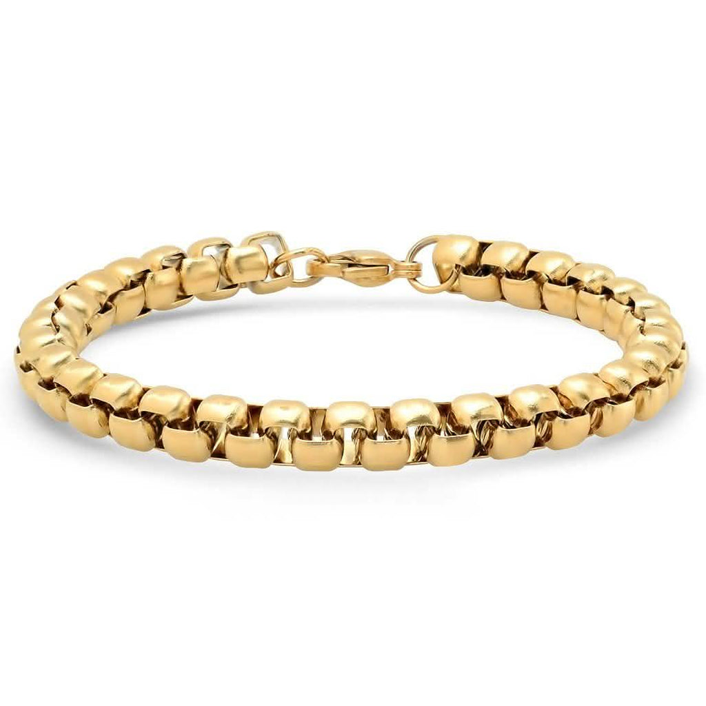 2-Piece: Green Agate Beaded and 18k Gold Plated Box Link Bracelet Set
