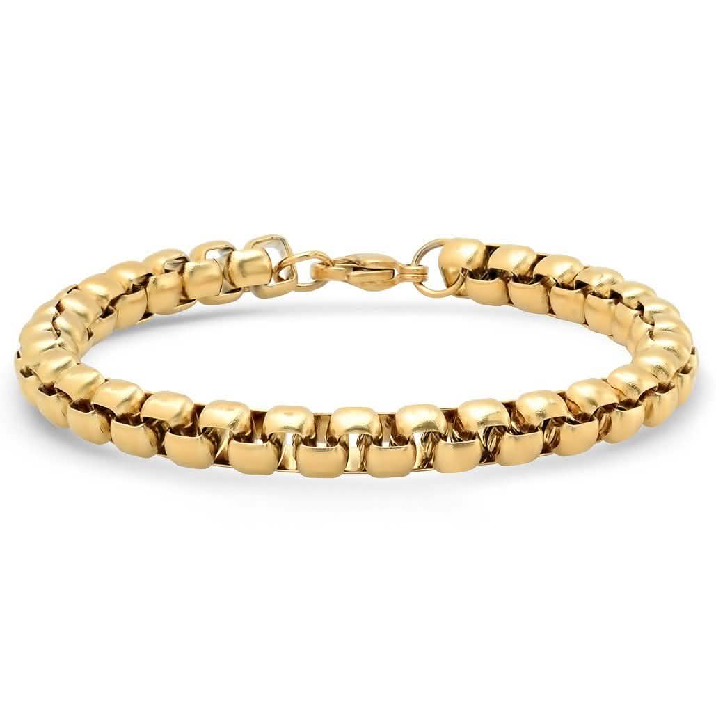 2-Piece: Green Agate Beaded and 18k Gold Plated Box Link Bracelet Set