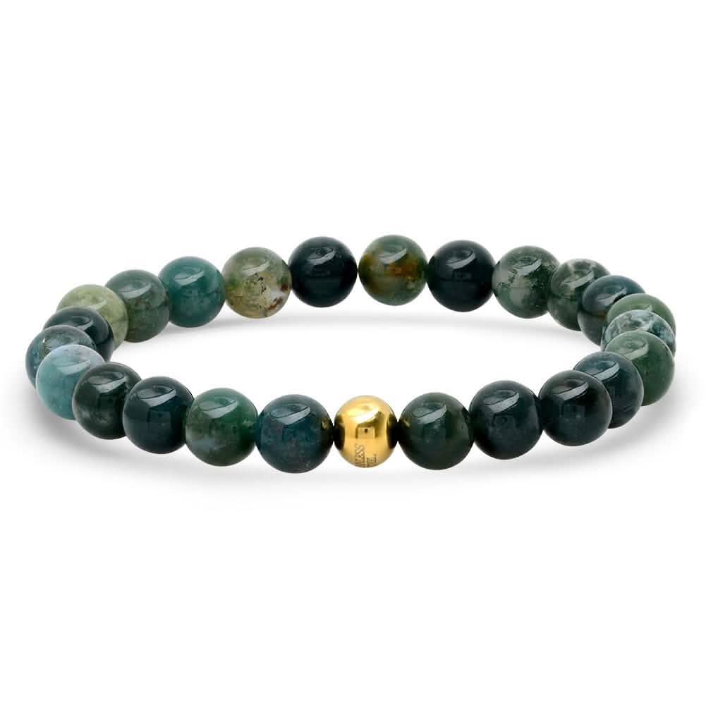 2-Piece: Green Agate Beaded and 18k Gold Plated Box Link Bracelet Set