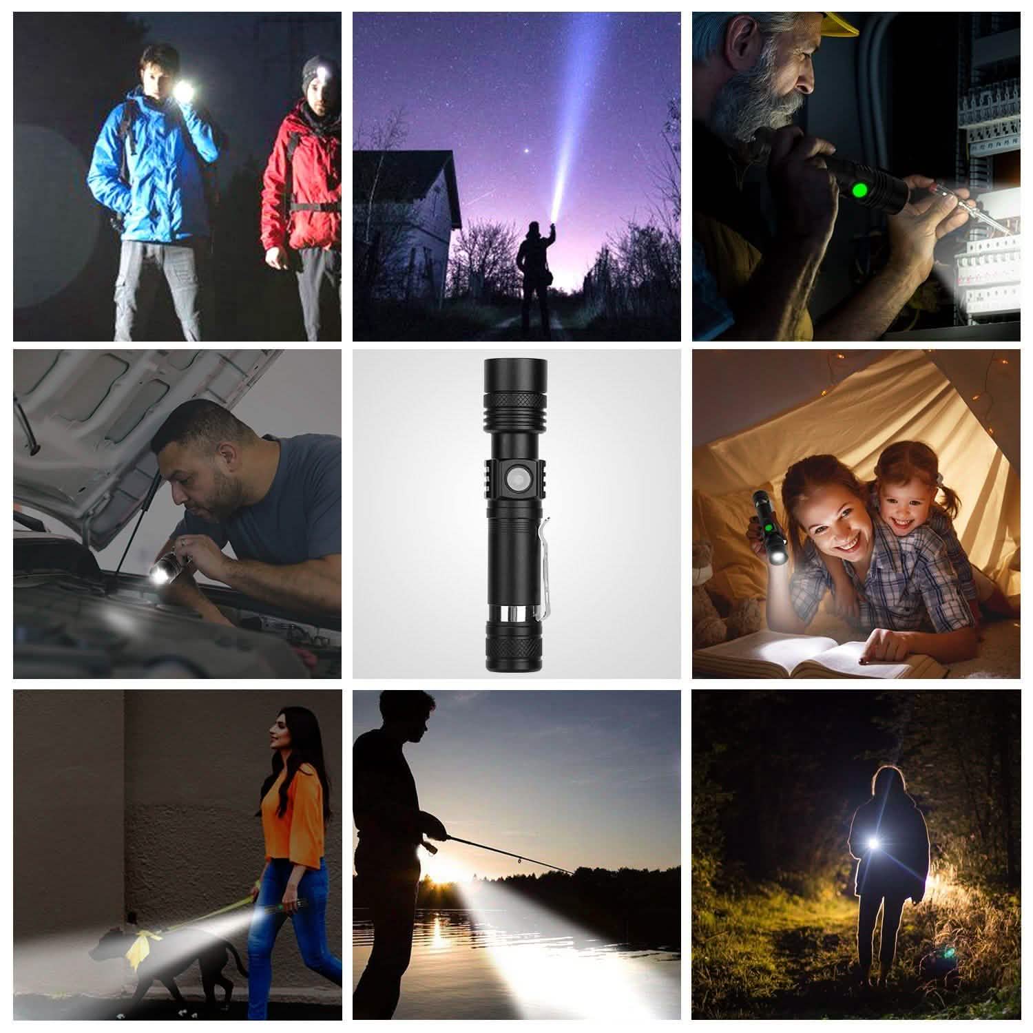 2-Piece: LED Handheld Flashlight Zoomable USB Rechargable