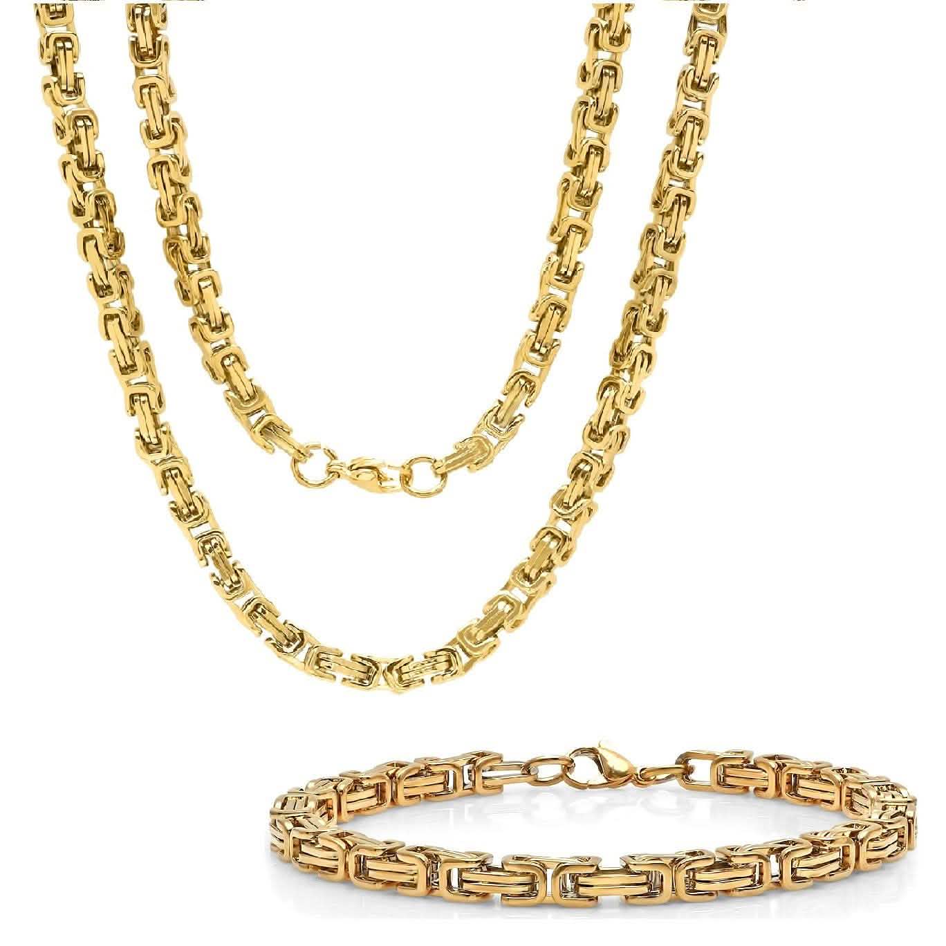 2-Piece: Men's 18k Gold Plated Stainless Steel by Zantine Necklace and Bracelet Set