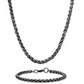 2-Piece: Men's Oxidized Stainless Steel Wheat Chain Necklace and Bracelet Set