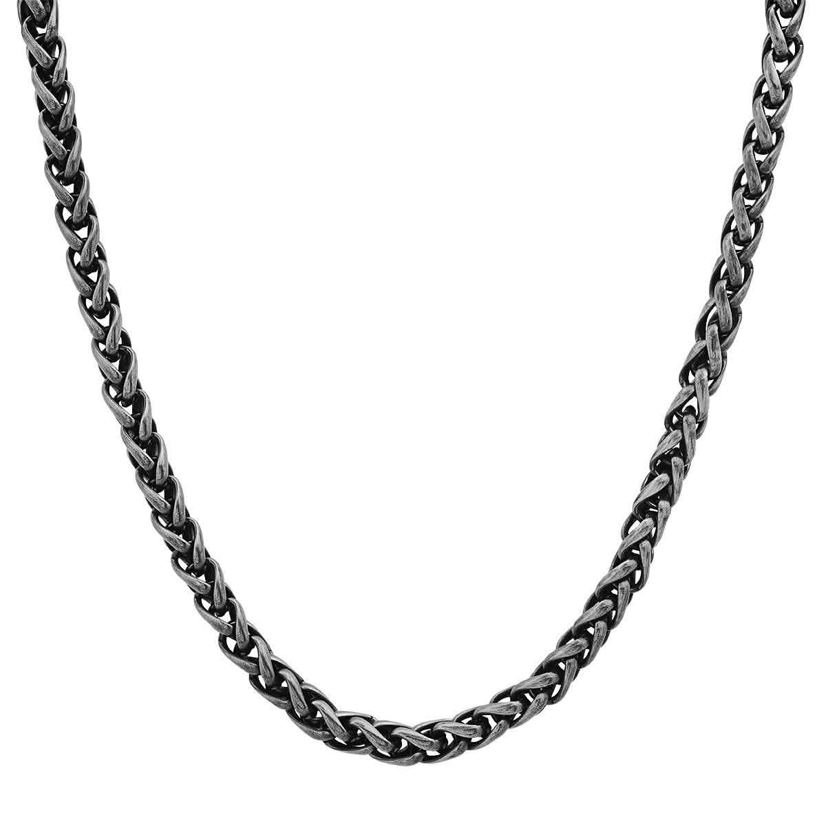 2-Piece: Men's Oxidized Stainless Steel Wheat Chain Necklace and Bracelet Set
