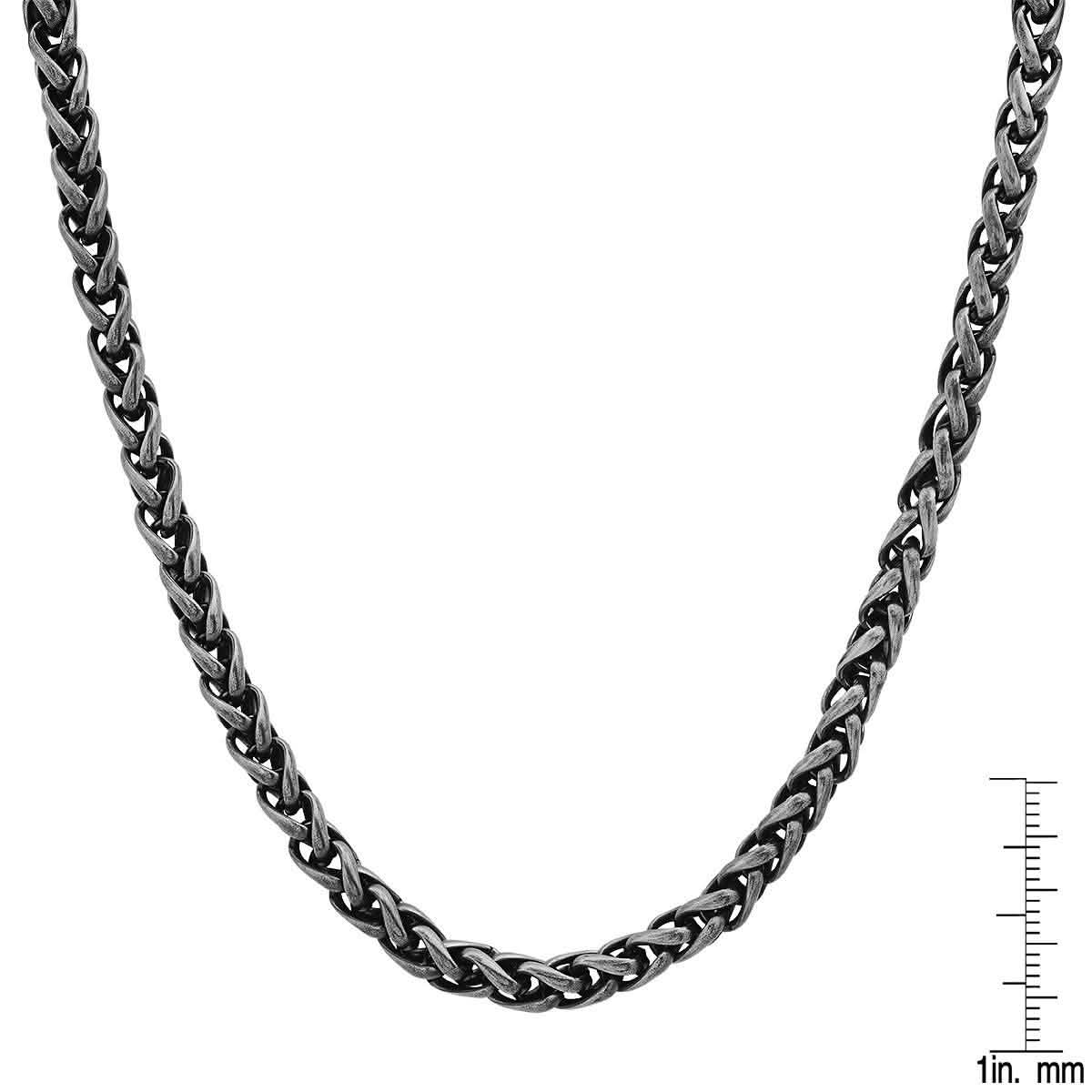 2-Piece: Men's Oxidized Stainless Steel Wheat Chain Necklace and Bracelet Set